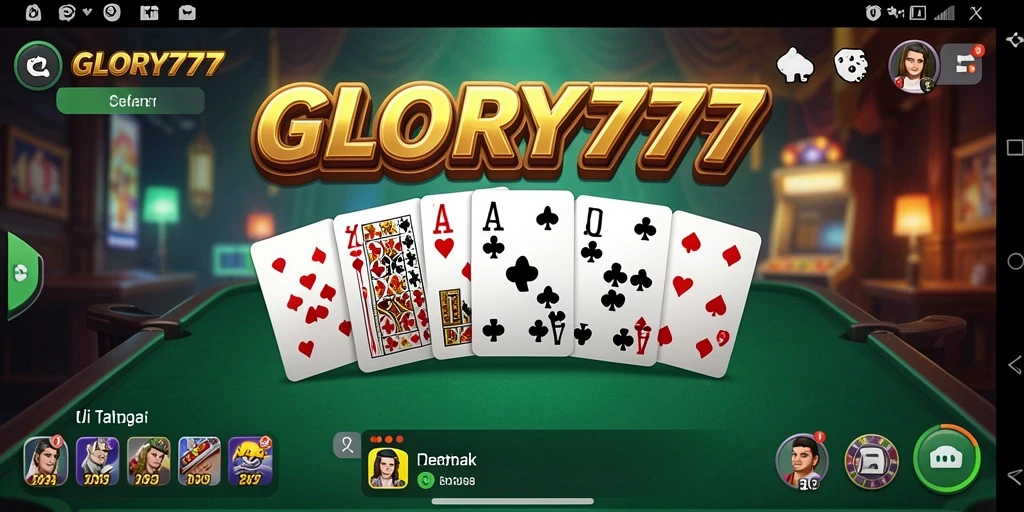 Screenshot gameplay GLORY777 menampilkan suasana seru permainan Domino.