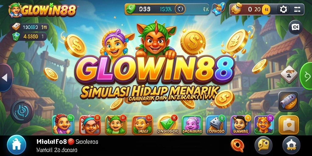 Screenshot utama GLOWIN88 menampilkan dunia simulasi yang hidup.