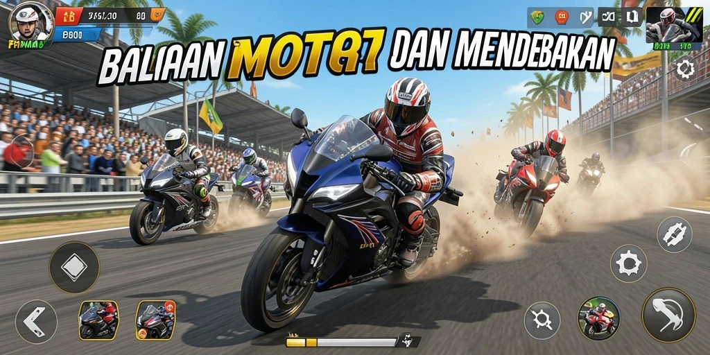 Tampilan gameplay mendebarkan di PRIMA77 dengan balapan motor cepat.