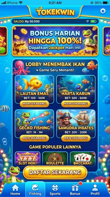 Tampilan antarmuka pengguna tokekwin yang ramah.